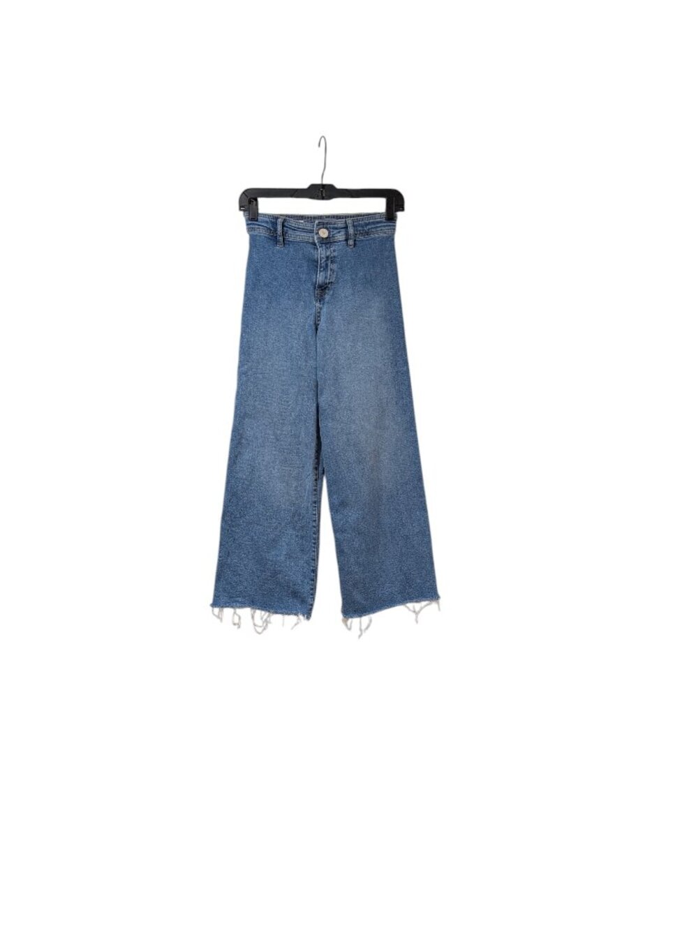 Zara Kids High Waisted Medium Wash Wide Leg Raw Frayed Hem Jeans Casual Sz 10